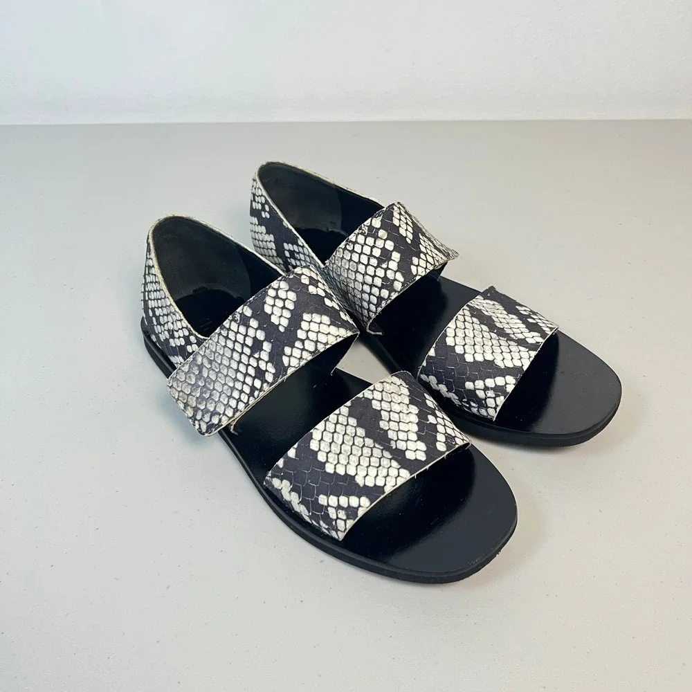 Vince Snake Print Leather Adjustable Strap Flat Sandals Size US 6.5 / EUR 37
